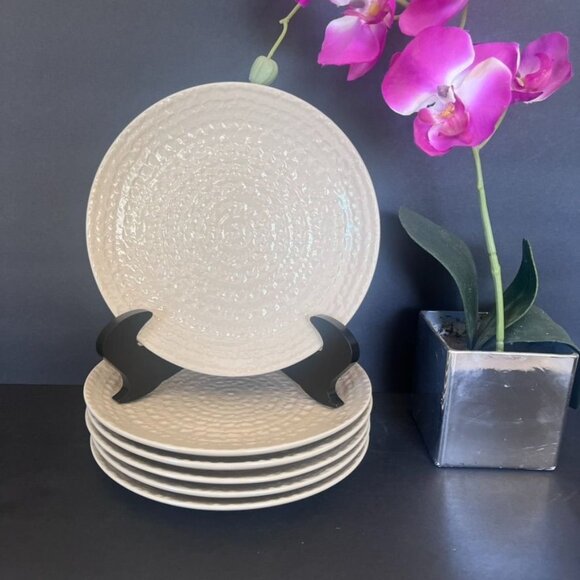 Crate & Barrel Jute Set Of 6 Salad Plates Textured Discontinued Portugal HTF - Picture 2 of 5